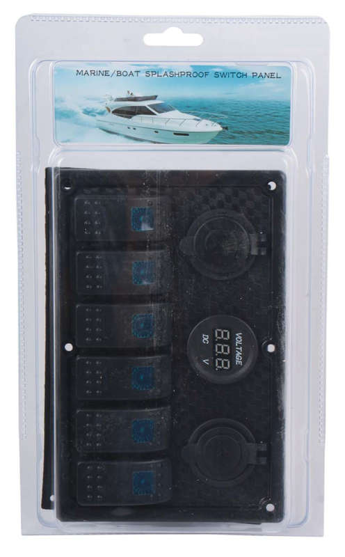 Switch Panel - 6 Gang - Cigarette Lighter Socket + USB + Volt Meter