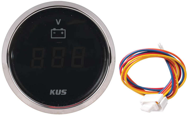 Kus Digital Volt Guge - 8-32V - Black Face with Stainless Steel Bezel