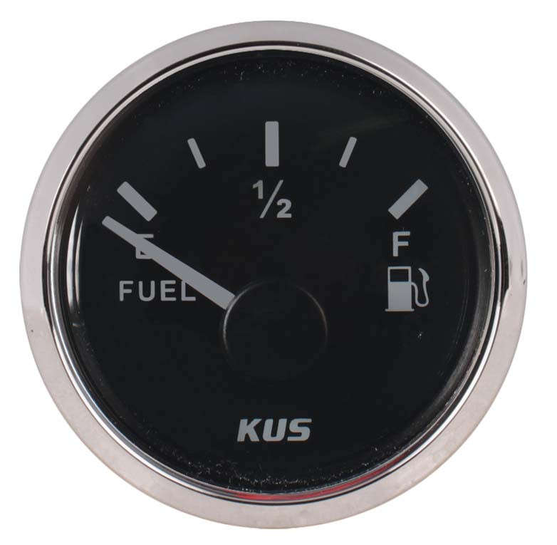 Kus Fuel Level Gauge - 52mm - Black Face with Silver Bezel