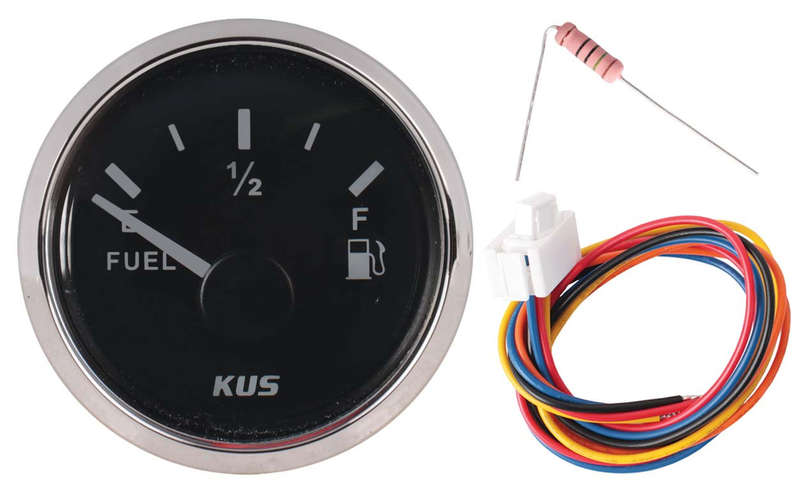 Kus Fuel Level Gauge - 52mm - Black Face with Silver Bezel