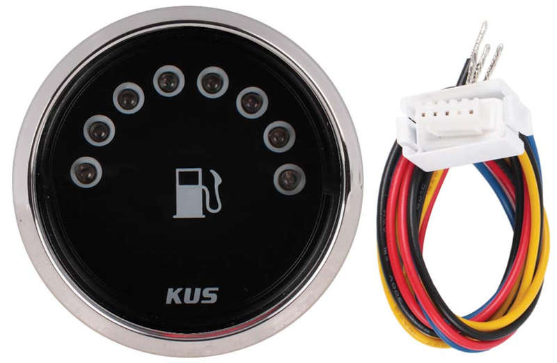 Kus LED Fuel Level Gauge - 52mm - Black Face with Silver Bezel
