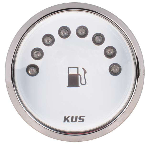 Kus LED Fuel Level Gauge - 52mm - White Face with Silver Bezel