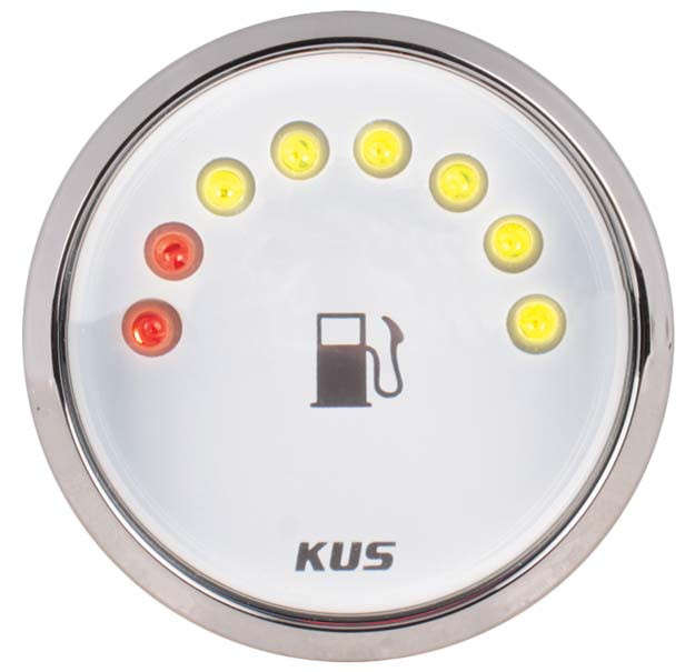 Kus LED Fuel Level Gauge - 52mm - White Face with Silver Bezel