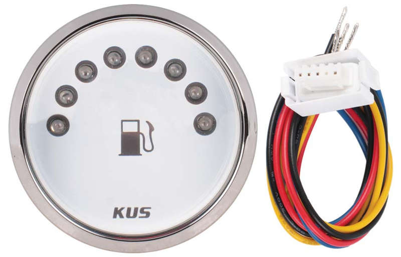 Kus LED Fuel Level Gauge - 52mm - White Face with Silver Bezel