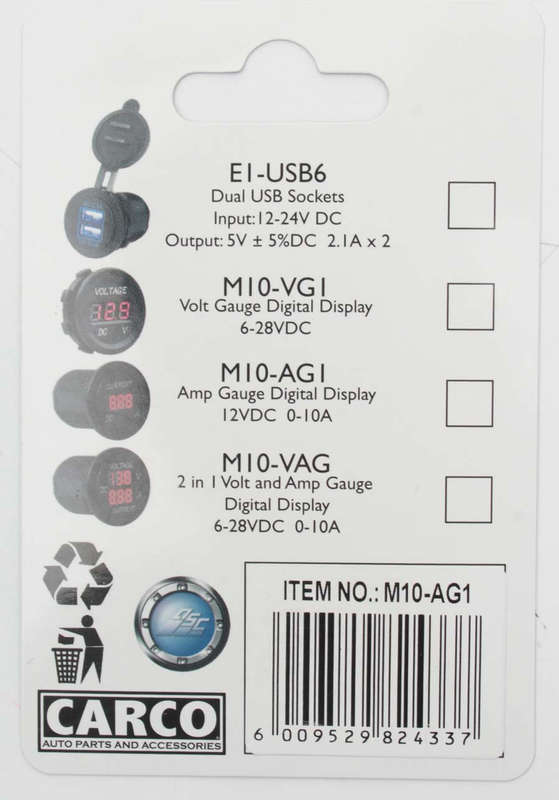 Amp Gauge - 0-10A - Red Words