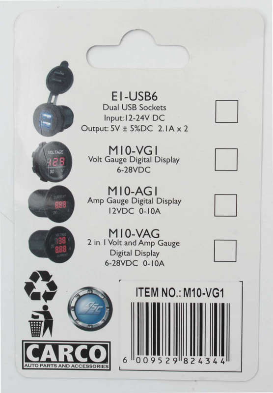 Voltage Gauge - 6-28V - Red Words