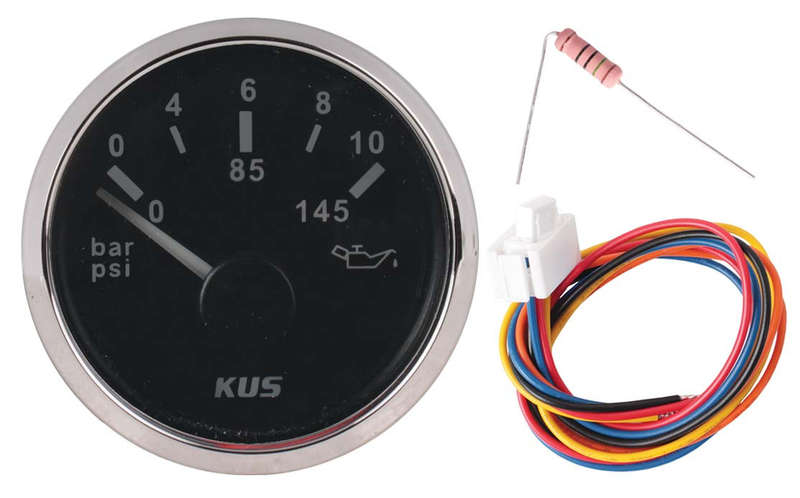 Kus Oil Pressure Gauge - 52mm - Black Face with Silver Bezel