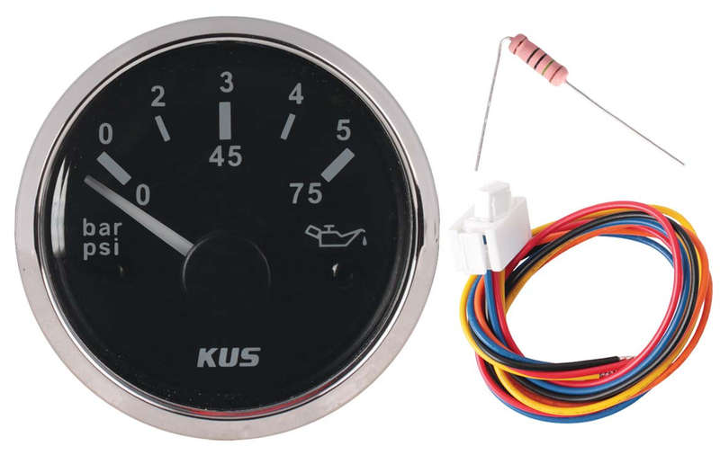 Kus Oil Pressure Gauge - 52mm - Black Face with Silver Bezel