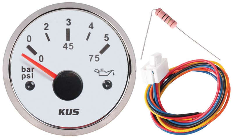 Kus Oil Pressure Gauge - 52mm - White Face with Silver Bezel