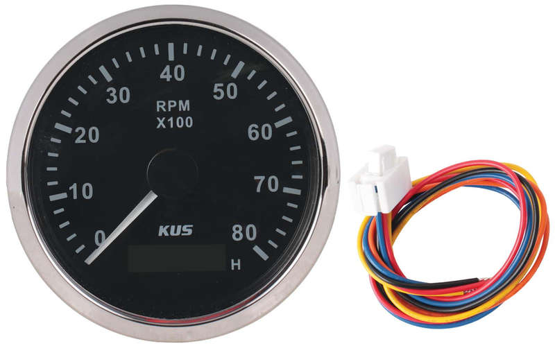 Kus Tachometer 8000RPM - 85mm  - Black face with Silver Bezel