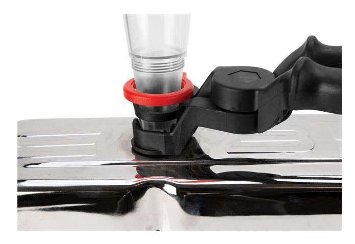 Universal Oil Funnel with Adjustable Width Holding Clamp