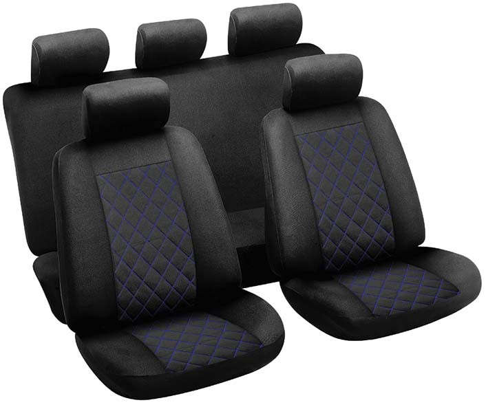 9 Piece GRID Seat Cover Set - Blue and Black