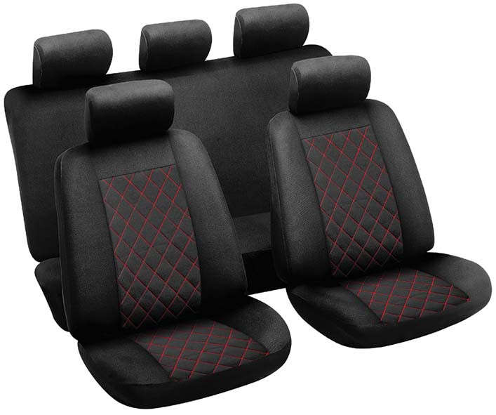 9 Piece GRID Seat Cover Set - Red and Black