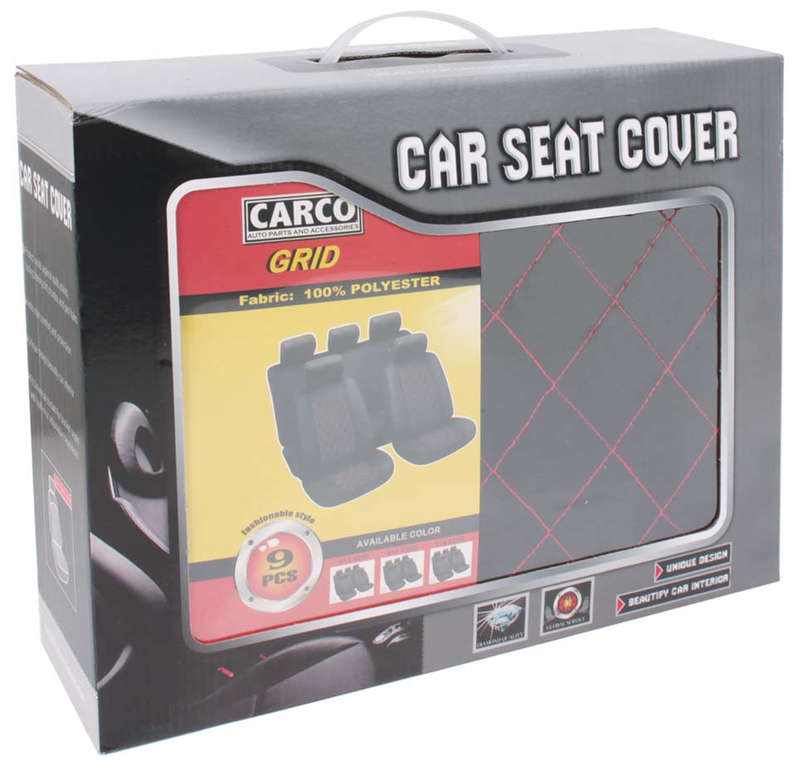 9 Piece GRID Seat Cover Set - Red and Black