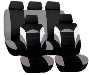 9 Piece RACER Seat Cover Set - Grey and Black