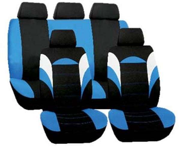 9 Piece RACER Seat Cover Set - Blue and Black