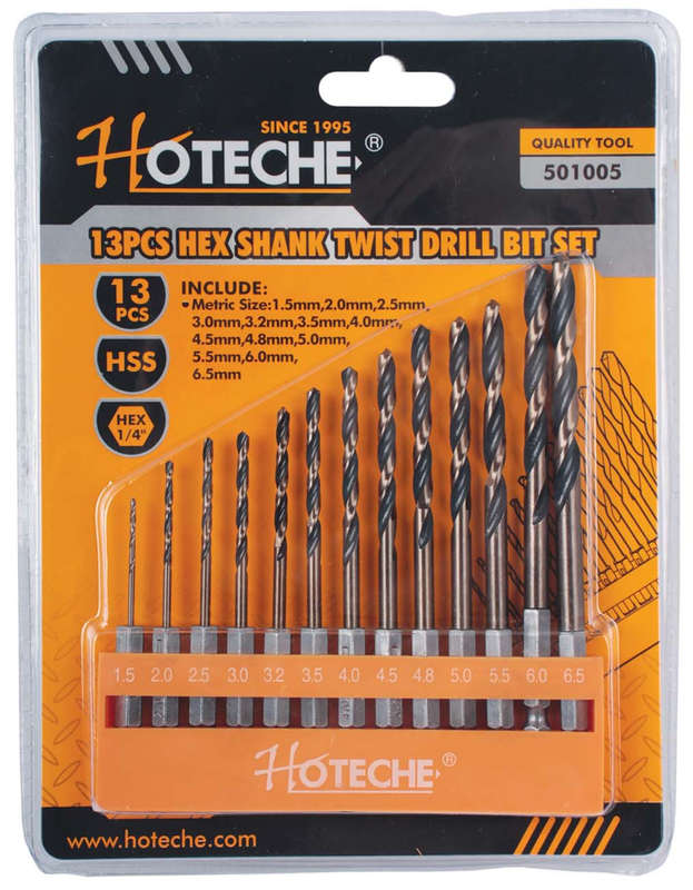 Hoteche 13 Piece HSS Hex Shank Twist Drill Bit Set