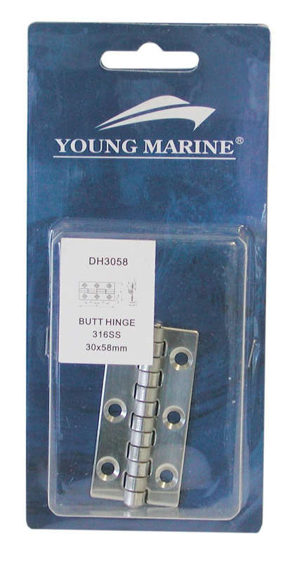 Butt Hinge - 316 Stainless Steel - 58mm x 30mm