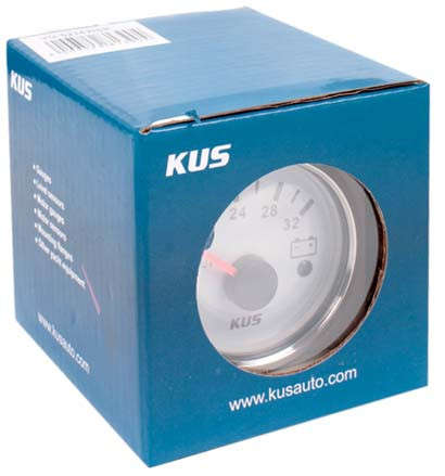 Kus Volt Gauge - 24V - 52mm - White Face with Silver Bezel