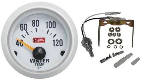 52mm Silver / White Water Temperature Gauge