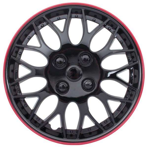 15" Ice Black / Red Wheel Cover Set