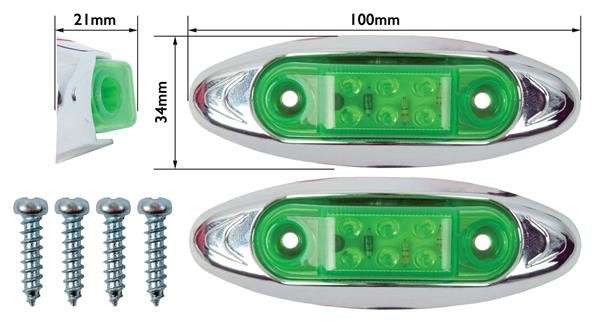 LED Trailer Marker Lamp - 6 LED - Green