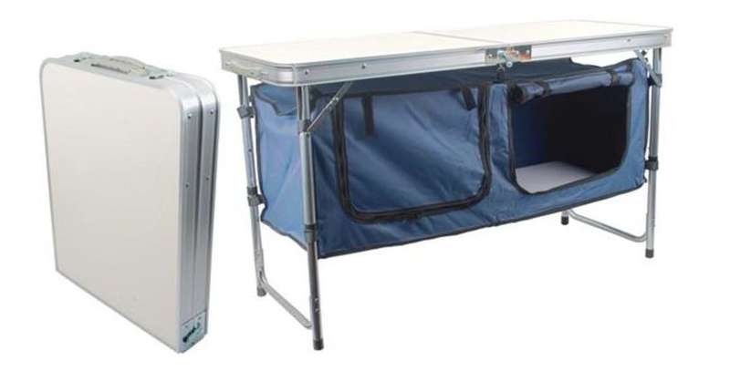 Fold Up Table with Cupboard - Aluminium