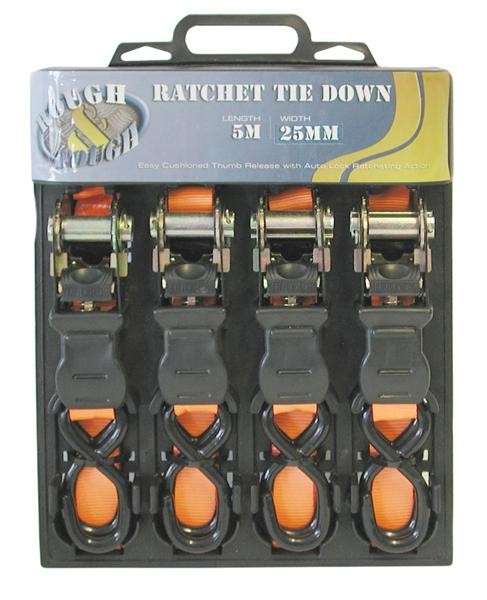 Ratchet Tie Down (25mm x 5m) - 4 Piece