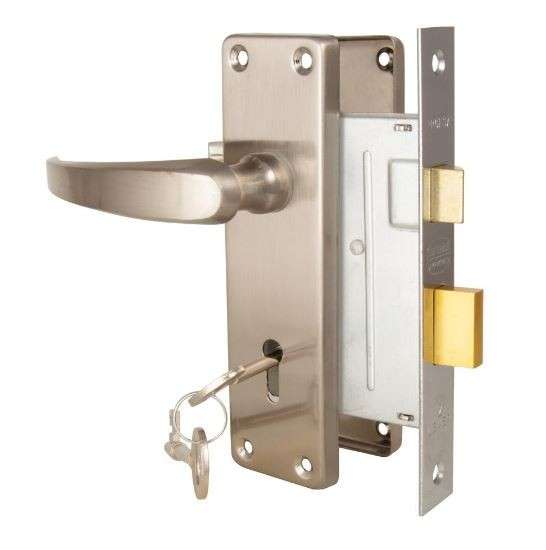 Steel Handle 2 Lever Lock Set - Ruby - Satin Chrome