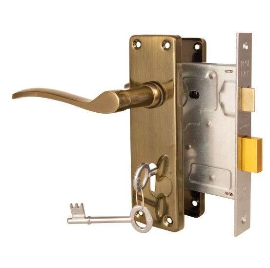 Steel Handle 2 Lever Lock Set - Sapphire - Antique Bronze