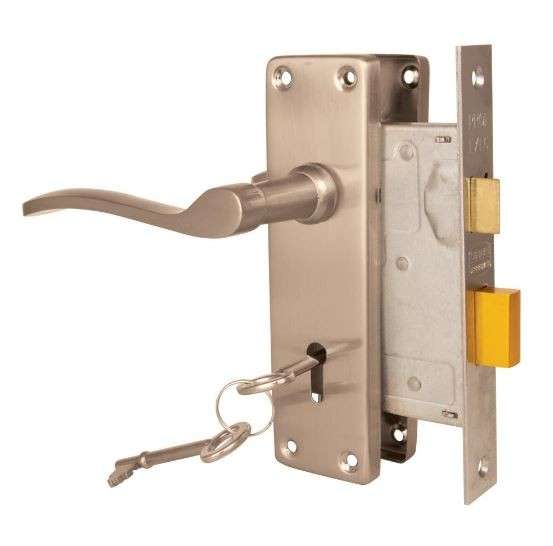 Steel Handle 2 Lever Lock Set - Sapphire - Satin Chrome