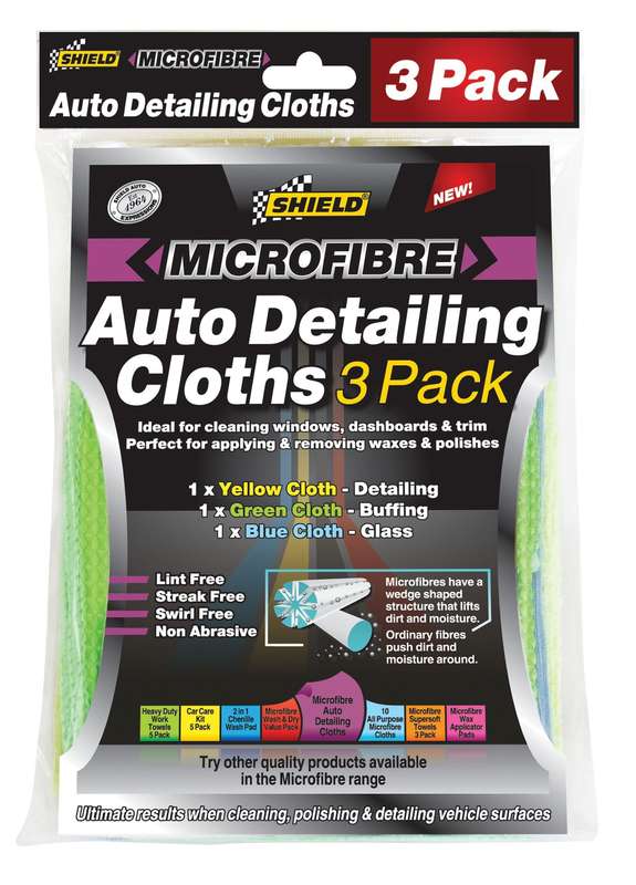 Shield Microfibre Auto Detailing Cloth - 3 Pack