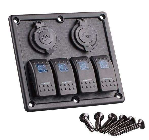 Switch Panel - 4 Gang - Cigarette Lighter Socket + USB