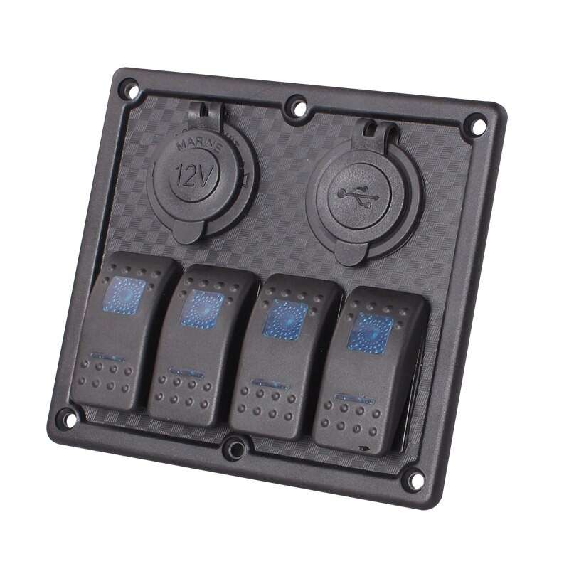 Switch Panel - 4 Gang - Cigarette Lighter Socket + USB