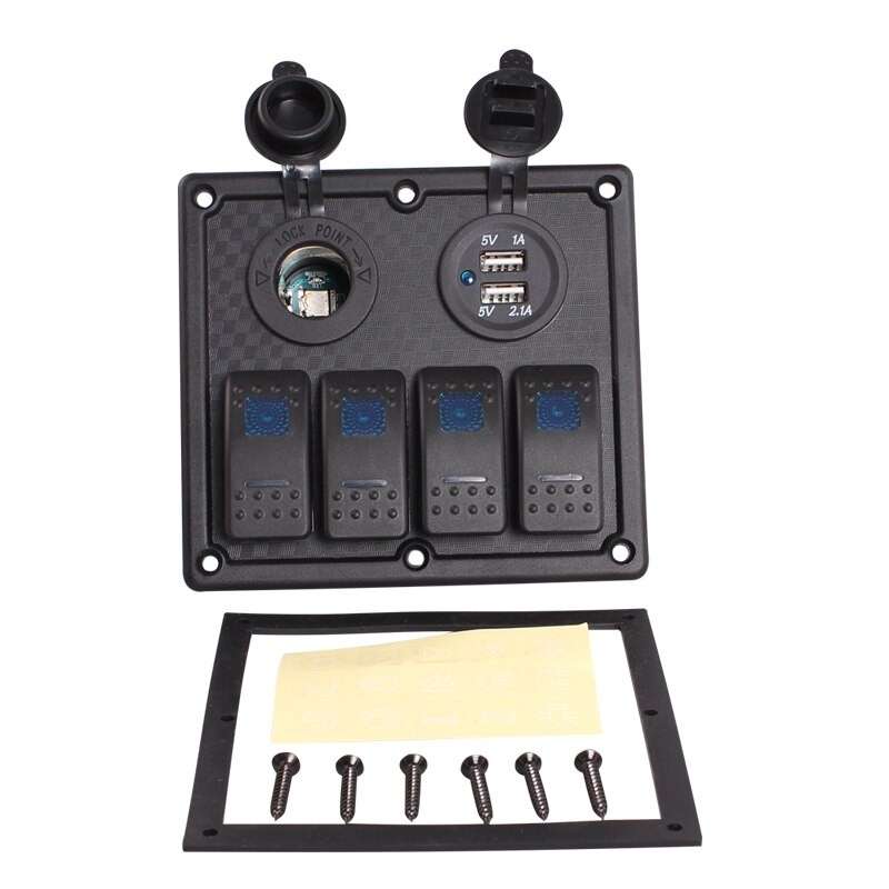Switch Panel - 4 Gang - Cigarette Lighter Socket + USB