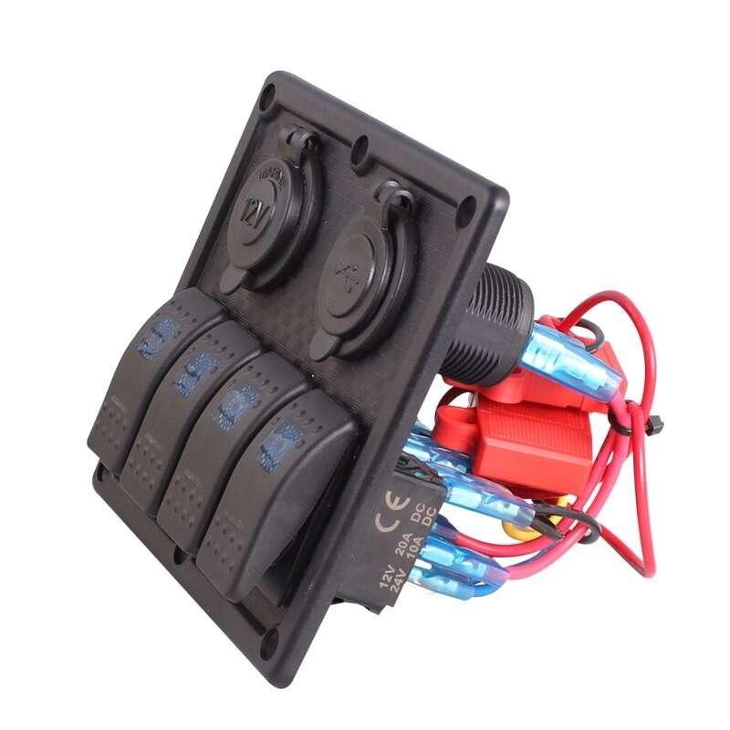 Switch Panel - 4 Gang - Cigarette Lighter Socket + USB