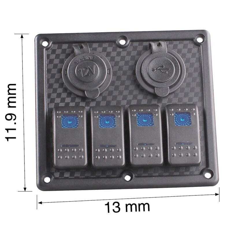 Switch Panel - 4 Gang - Cigarette Lighter Socket + USB