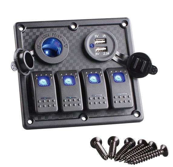 Switch Panel - 4 Gang - Cigarette Lighter Socket + USB