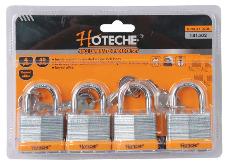 Laminated Pad Lock Set - 40mm - 4 Piece