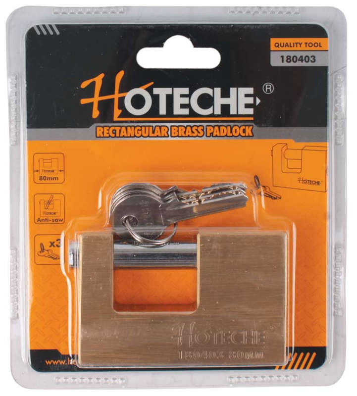 Rectangle Brass Pad Lock - 80mm x 18mm x 52mm