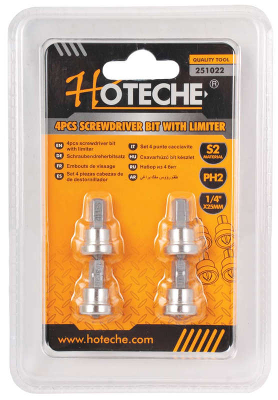 Screwdriver Bit Set with Limiter - PH2 x25mm - 4 Pieces
