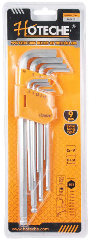 9 Piece Extra Long Ball Point Hex Key Wrench Set