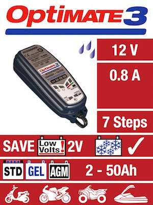 Optimate 3 TM-430 (7-Step Automatic 12V 0.8A Battery Charger (2-50Ah), Maintainer & Recovery) - I...