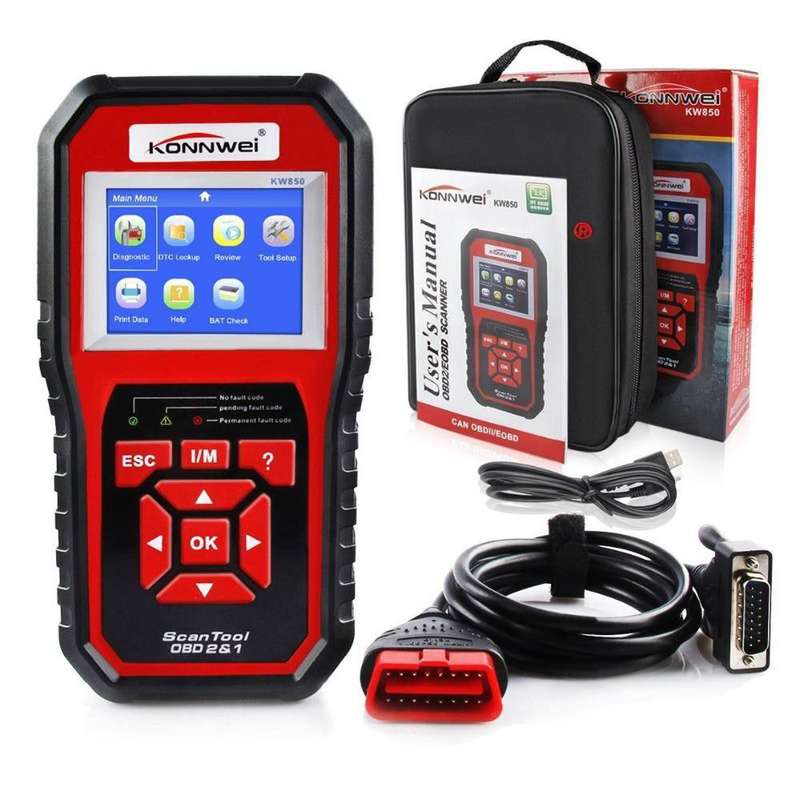 Konnwei KW850 | OBDII & CAN Diagnostic Scan Tool (Fault Codes Read/Clear, Live Data, Code Library)