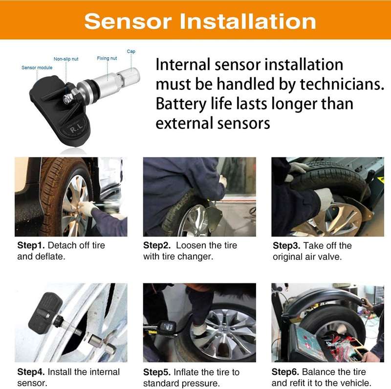 Wireless Car TPMS (Tyre Pressure Monitoring System) - Internal Sensors (Solar Powered & Windshiel...