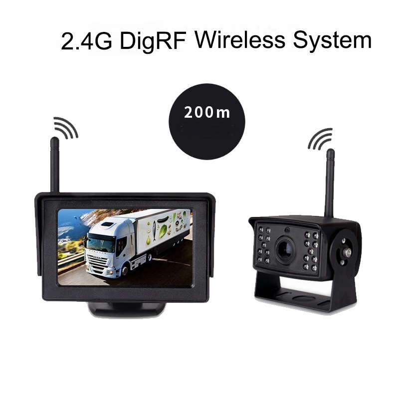 Wireless Backup Camera System with 4.3-Inch LCD Monitor and 200M Range for 12-24V Cars, Buses, an...
