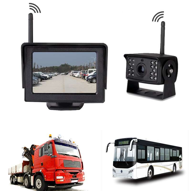 Wireless Backup Camera System with 4.3-Inch LCD Monitor and 200M Range for 12-24V Cars, Buses, an...