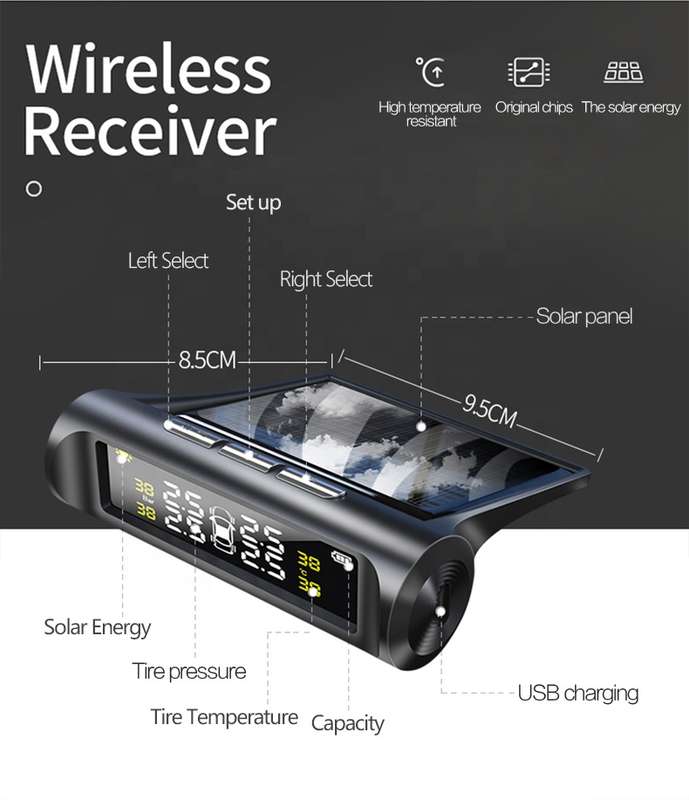 Wireless Car TPMS (Tyre Pressure Monitoring System) - External Sensors (Solar Powered)