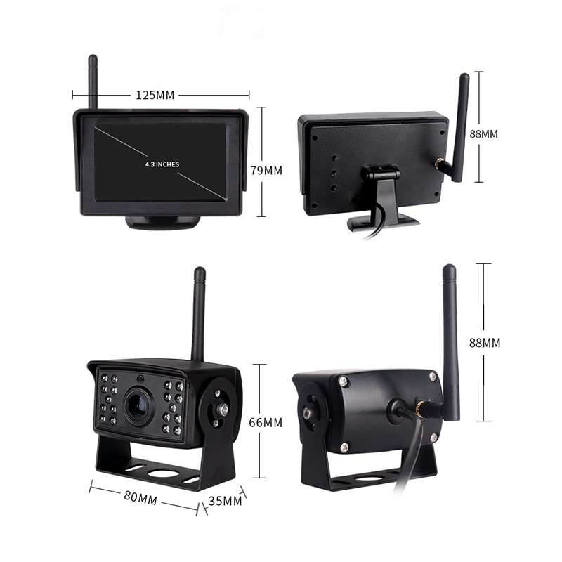 Wireless Backup Camera System with 4.3-Inch LCD Monitor and 200M Range for 12-24V Cars, Buses, an...