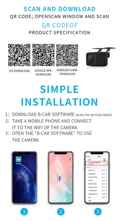 WIFI Reversing Rearview Camera For Cars WIFI Car Backup Camera (Free APP - IOS &amp; Android)